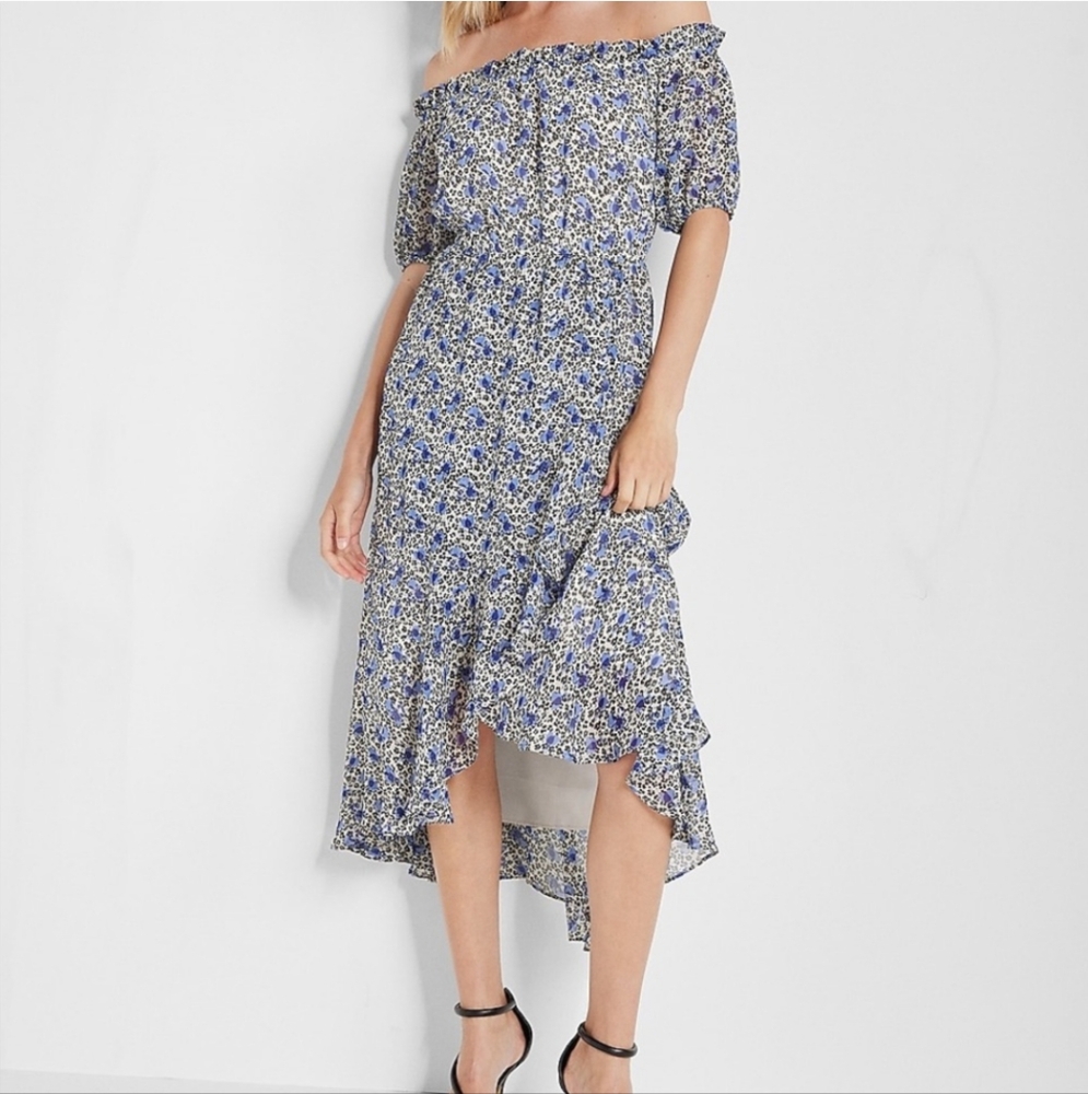 NWT Express Cottage Core Floral Blue and White Women's Dress